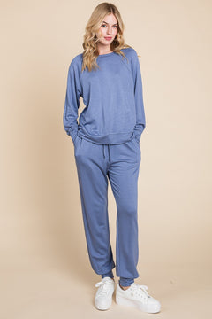 Super Lady Round Neck Raglan Sleeve Top and Pants Lounge Set - Teresa's Fashionista LLC