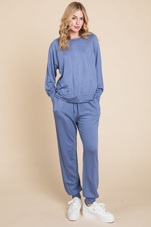 Super Lady Round Neck Raglan Sleeve Top and Pants Lounge Set - Teresa's Fashionista LLC