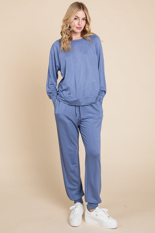 Super Lady Round Neck Raglan Sleeve Top and Pants Lounge Set - Teresa's Fashionista LLC