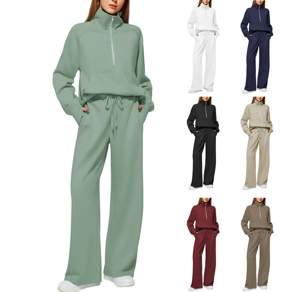 Solid Color Long-sleeved Sweater Trousers Suit Women's Suit - Teresa's Fashionista LLC