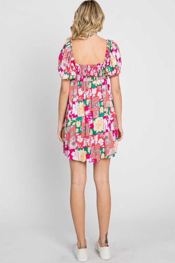 GeeGee Floral Ruff Sleeve Mini Dress-Teresa's Fashionista LLC