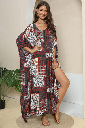 Printed V-Neck Split Maxi Dress-Teresa's Fashionista LLC
