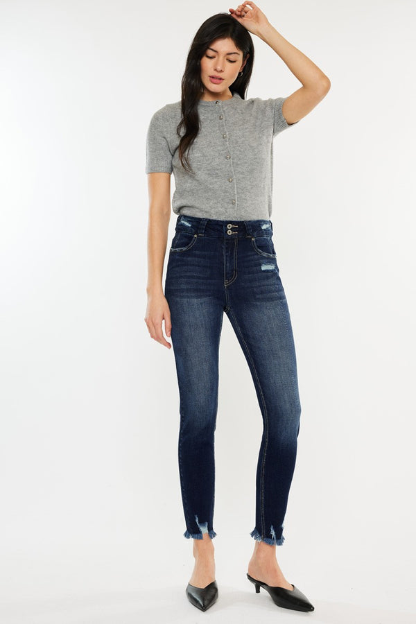 Kancan Full Size Cat's Whiskers Raw Hem High Waist Jeans-Teresa's Fashionista LLC