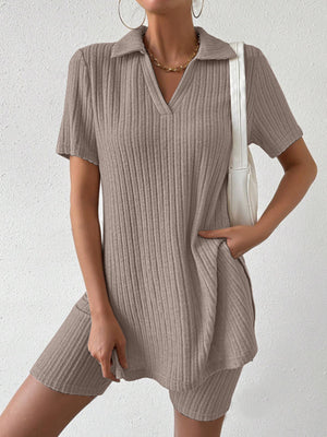 Johnny Collar Short Sleeve Top and Shorts Set-Teresa's Fashionista LLC