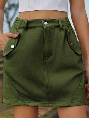 Pocketed Buttoned Mini Denim Skirt-Teresa's Fashionista LLC
