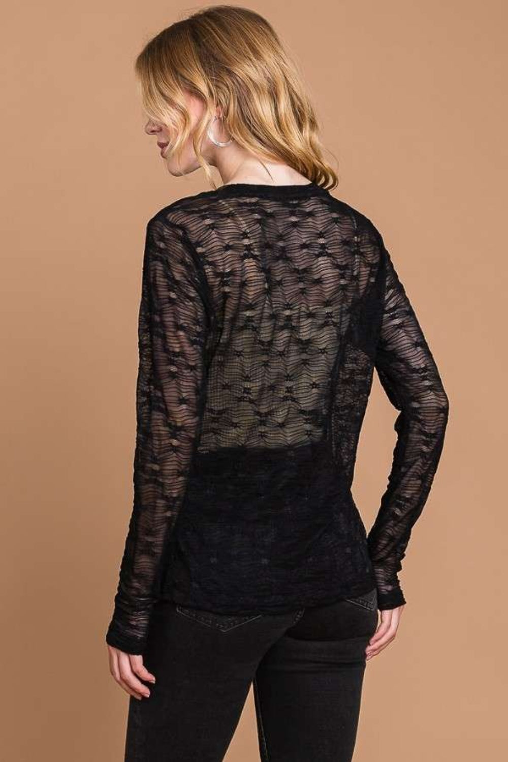 Culture Code Full Size Round Neck Mesh Perspective Top-Teresa's Fashionista LLC