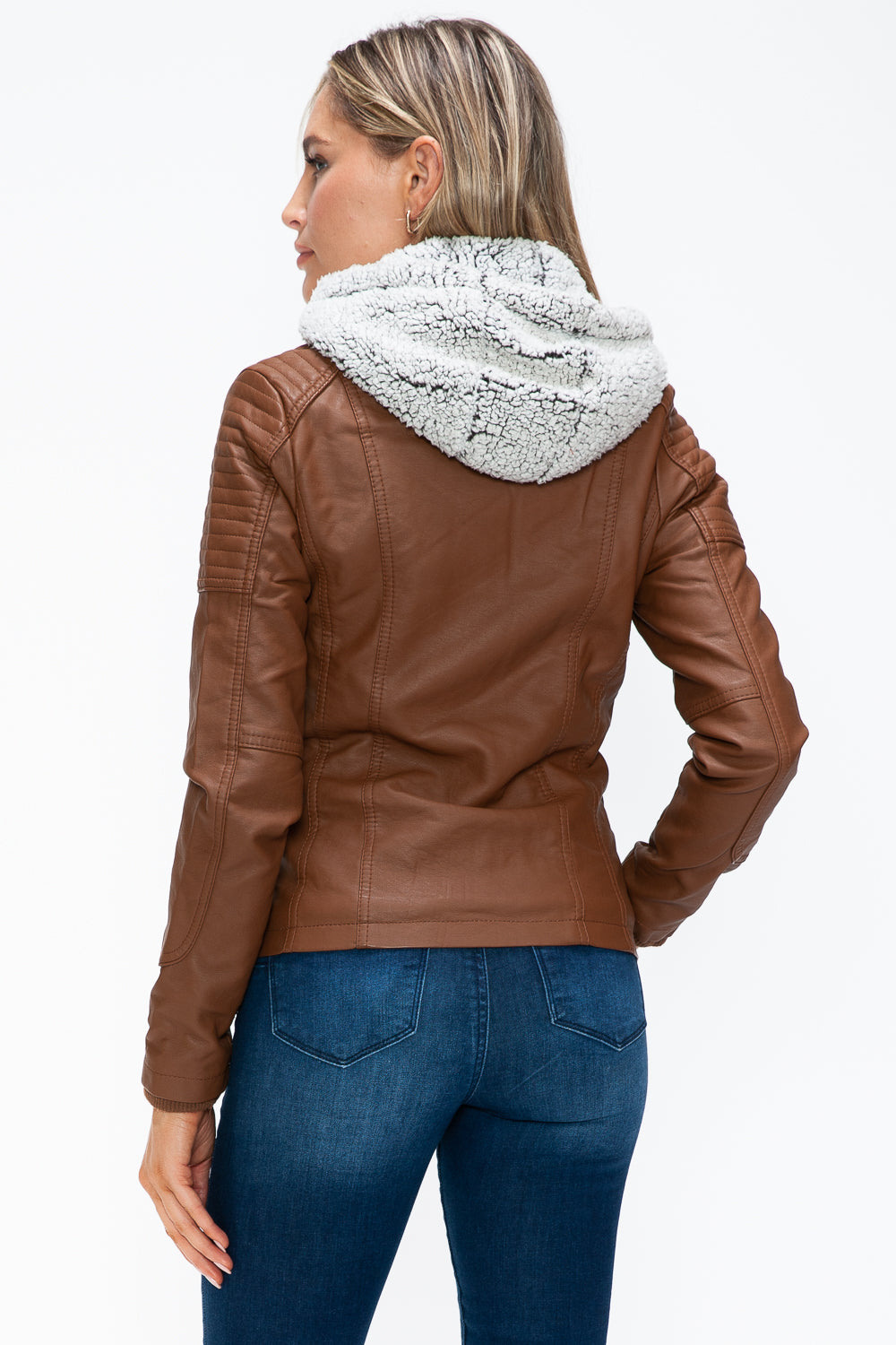 YMI Removable Faux Layered Multi-Pocket Jacket with Fuzzy Hood - Teresa's Fashionista LLC