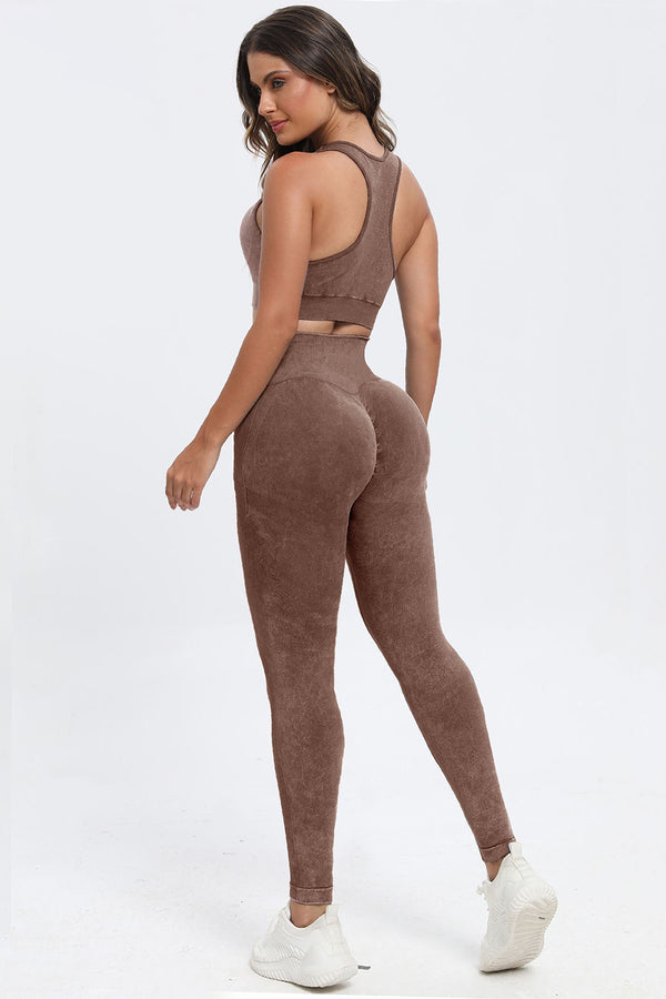 3 Piece Washed Square Neck Wide Strap Active Set-Teresa's Fashionista LLC