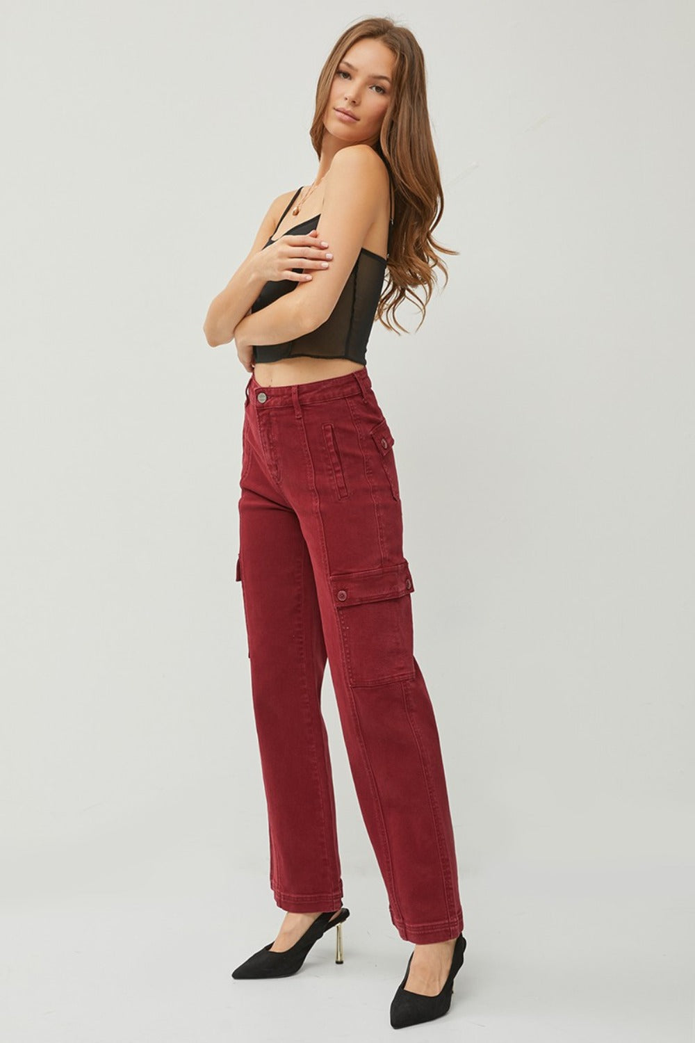 RISEN Full Size High Rise Wide Leg Cargo Jeans - Teresa's Fashionista LLC