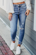 Raw Hem Distressed Jeans with Pockets - Teresa's Fashionista LLC