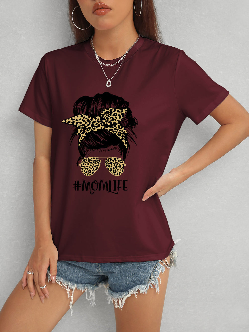 MOMLIFE Round Neck Short Sleeve T-Shirt-Teresa's Fashionista LLC