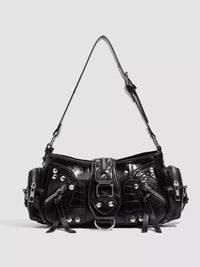 Y2K Style Rivet Embellished Patent Leather Shoulder Bag