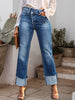 Stepped Waist Raw Hem Rolled Straight Jeans-Teresa's Fashionista LLC