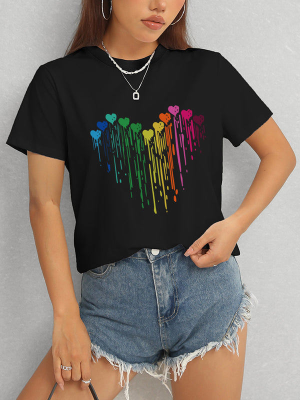 Heart Round Neck Short Sleeve T-Shirt-Teresa's Fashionista LLC