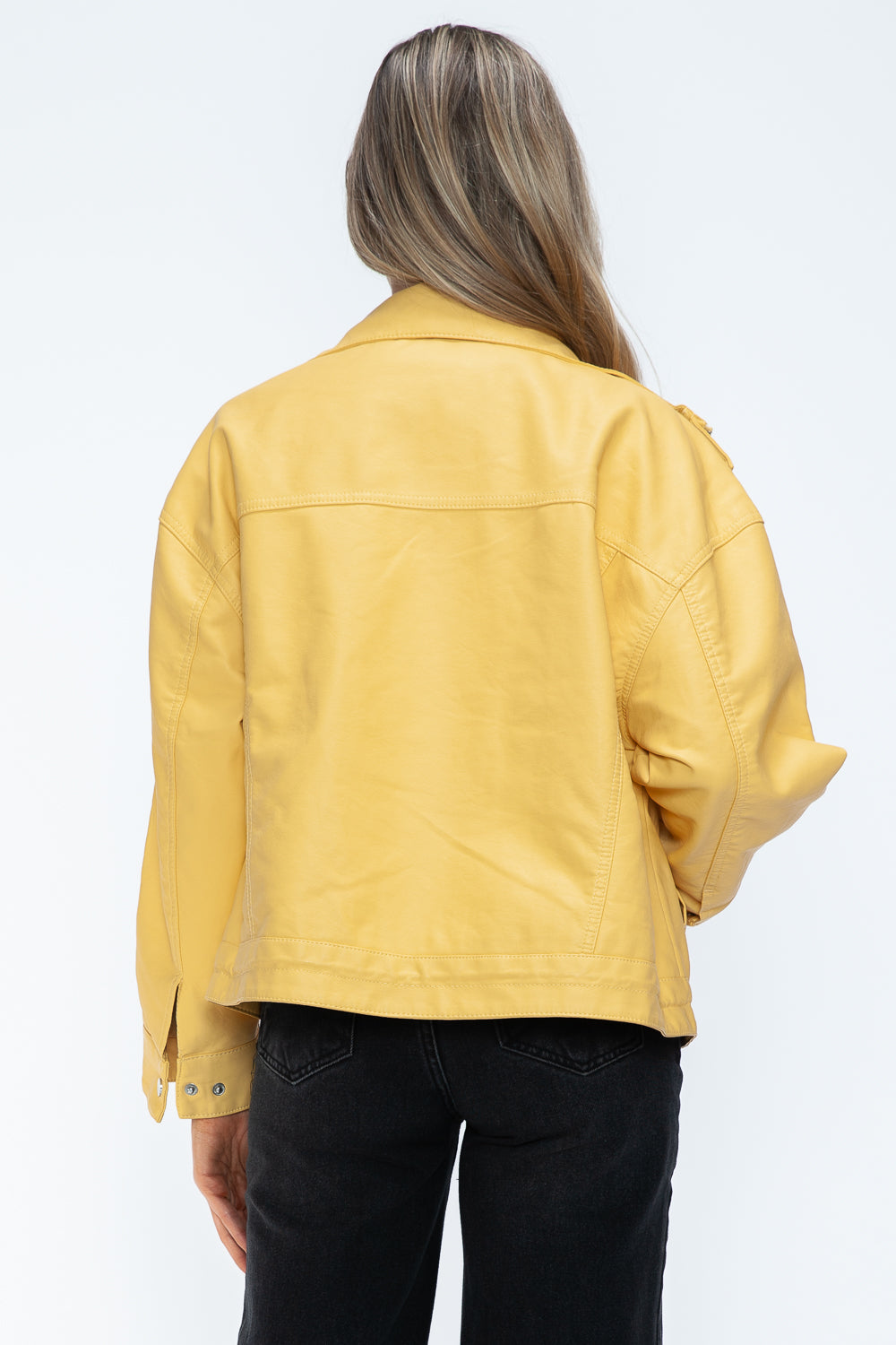 How Dare U Drawstring Hem PU Leather Zip Up Jacket - Teresa's Fashionista LLC