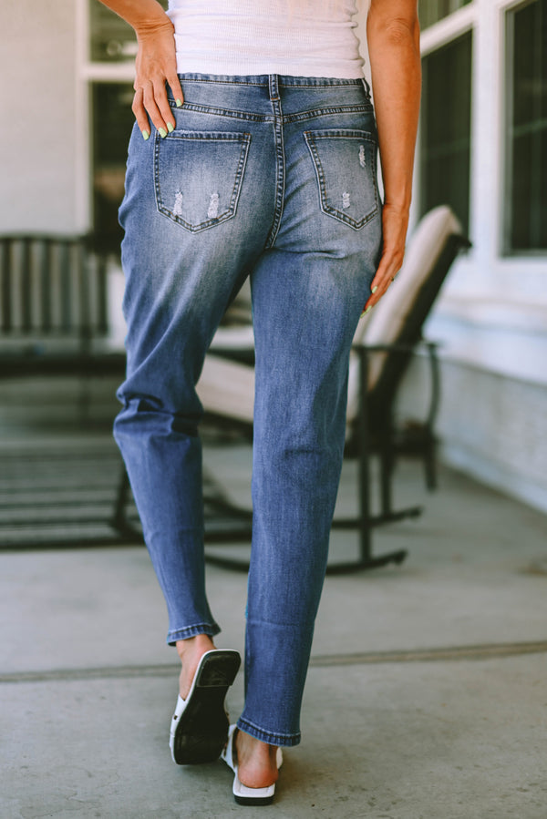 Distressed Straight Jeans with Pockets-Teresa's Fashionista LLC