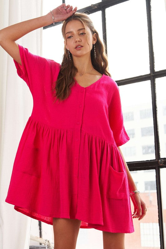 ADORA V-Neck Half Sleeve Dress with Pockets - Teresa's Fashionista LLC