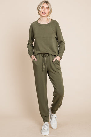 Super Lady Round Neck Raglan Sleeve Top and Pants Lounge Set - Teresa's Fashionista LLC