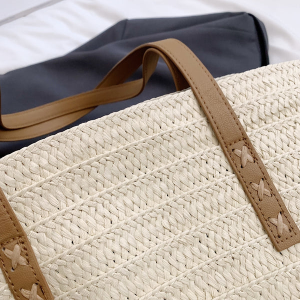 Contrast Straw Braided Handbag-Teresa's Fashionista LLC