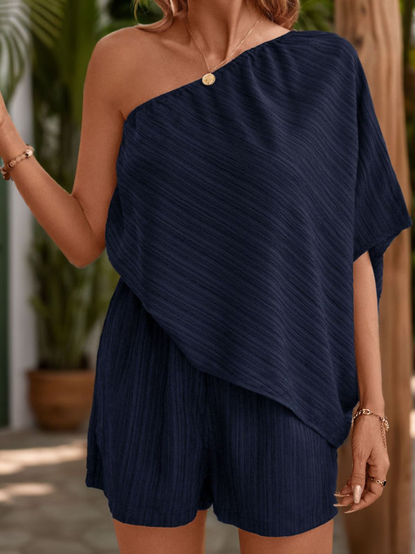 Single Shoulder Half Sleeve Romper-Teresa's Fashionista LLC