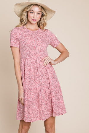 BOMBOM Printed Short Sleeve Mini Dress-Teresa's Fashionista LLC