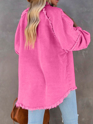 Button Down Raw Hem Denim Jacket-Teresa's Fashionista LLC