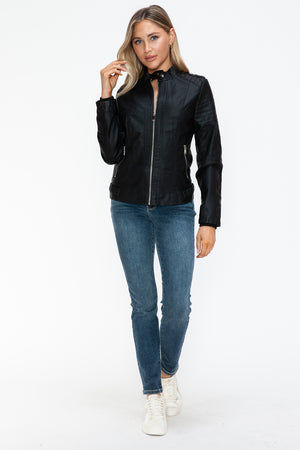 Snobbish PU Leather Biker Jacket with Side Zip Pockets - Teresa's Fashionista LLC
