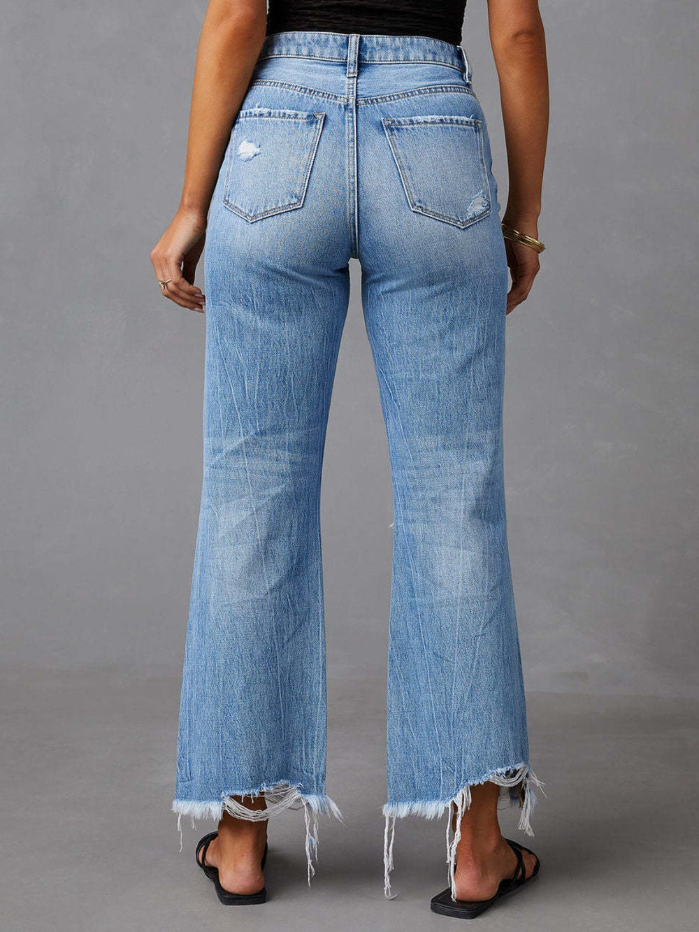 Distressed Raw Hem Jeans with Pockets - Teresa's Fashionista LLC