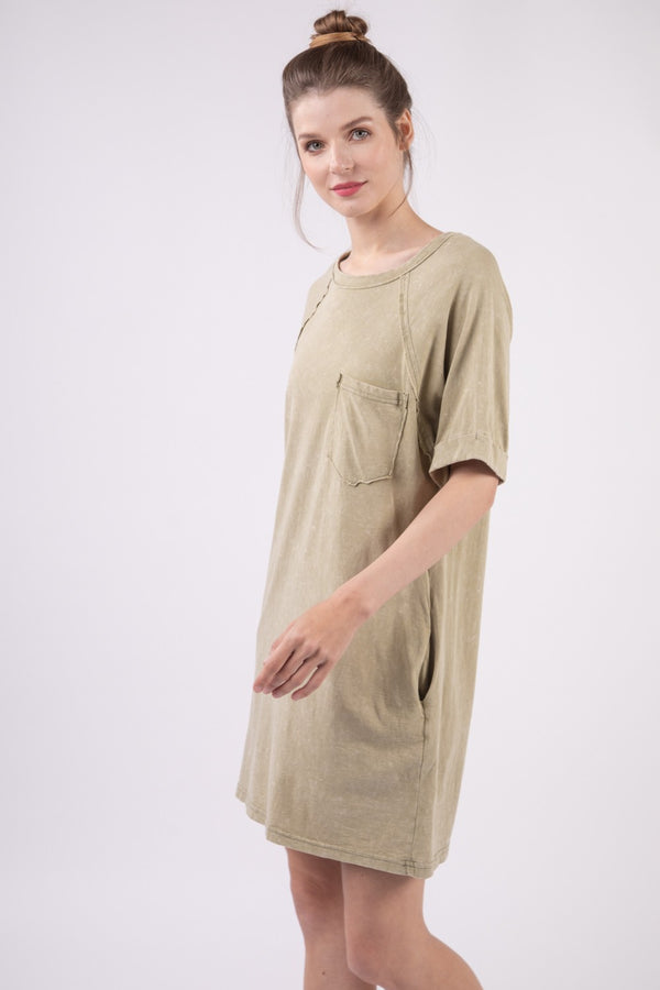 VERY J Washed Round Neck Mini Tee Dress-Teresa's Fashionista LLC