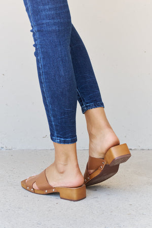 Weeboo Step Into Summer Criss Cross Wooden Clog Mule in Brown-Teresa's Fashionista LLC