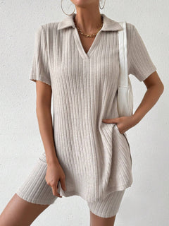 Johnny Collar Short Sleeve Top and Shorts Set-Teresa's Fashionista LLC