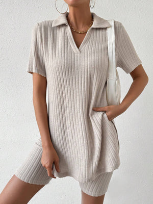 Johnny Collar Short Sleeve Top and Shorts Set-Teresa's Fashionista LLC
