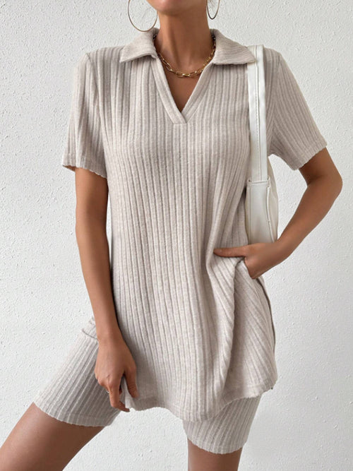 Johnny Collar Short Sleeve Top and Shorts Set-Teresa's Fashionista LLC
