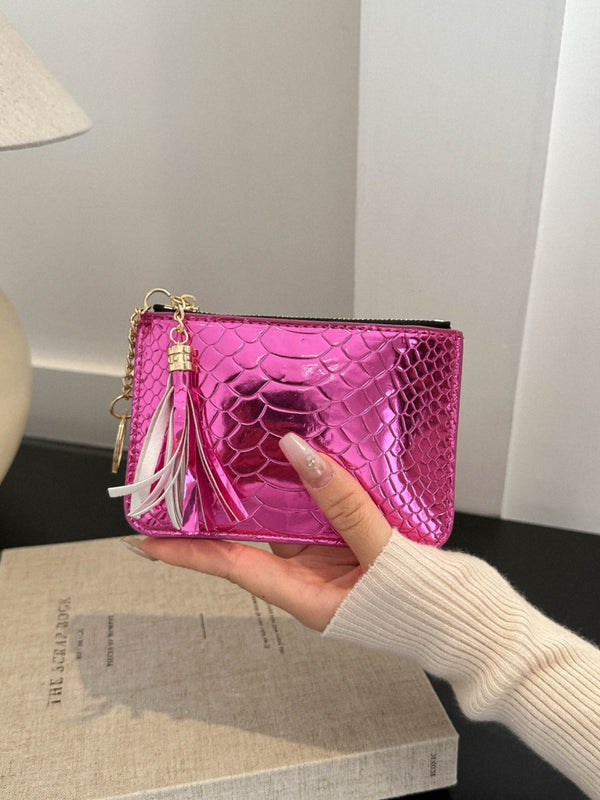 PU Leather Tassel Trim Card Case-Teresa's Fashionista LLC