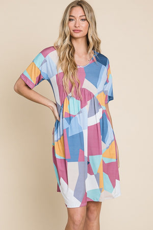 BOMBOM Ruched Color Block Short Sleeve Dress-Teresa's Fashionista LLC