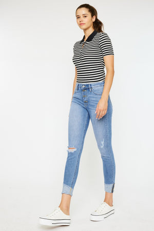 Kancan Distressed Cat's Whiskers Button Fly Jeans-Teresa's Fashionista LLC