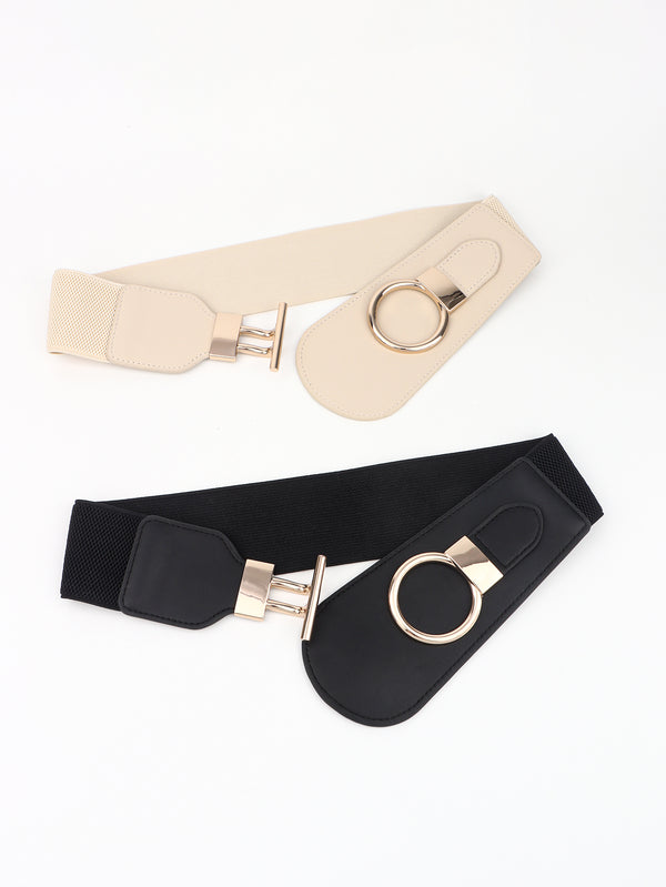PU Elastic Wide Belt with Alloy Buckle-Teresa's Fashionista LLC