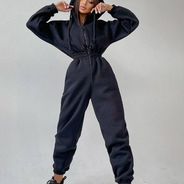 Casual Women Basic Hoodie Two Piece Sets Zipper Drawstring - Teresa's Fashionista LLC