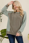 Celeste Full Size High-Low Contrast Round Neck Sweatshirt - Teresa's Fashionista LLC