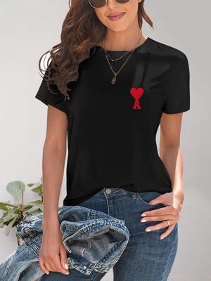 Heart Round Neck Short Sleeve T-Shirt-Teresa's Fashionista LLC