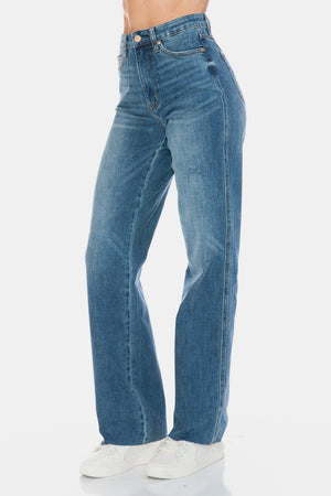 Judy Blue Full Size Tummy Control Cut Raw Hem Straight Jeans - Teresa's Fashionista LLC