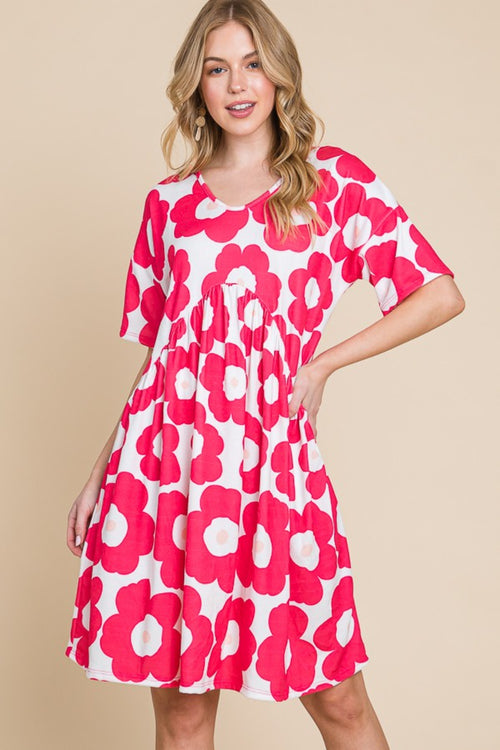 BOMBOM Flower Print Ruched Dress-Teresa's Fashionista LLC