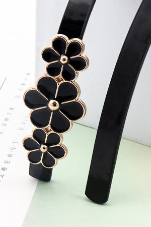 Flower Decor Skinny PU Belt-Teresa's Fashionista LLC