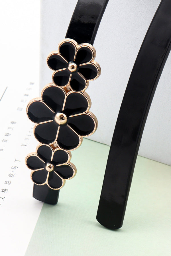 Flower Decor Skinny PU Belt-Teresa's Fashionista LLC