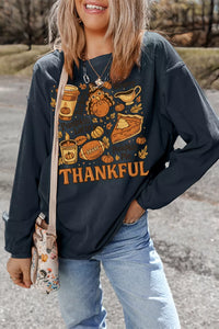 Thankful Thanksgiving Graphic Long Sleeve Sweatshirt