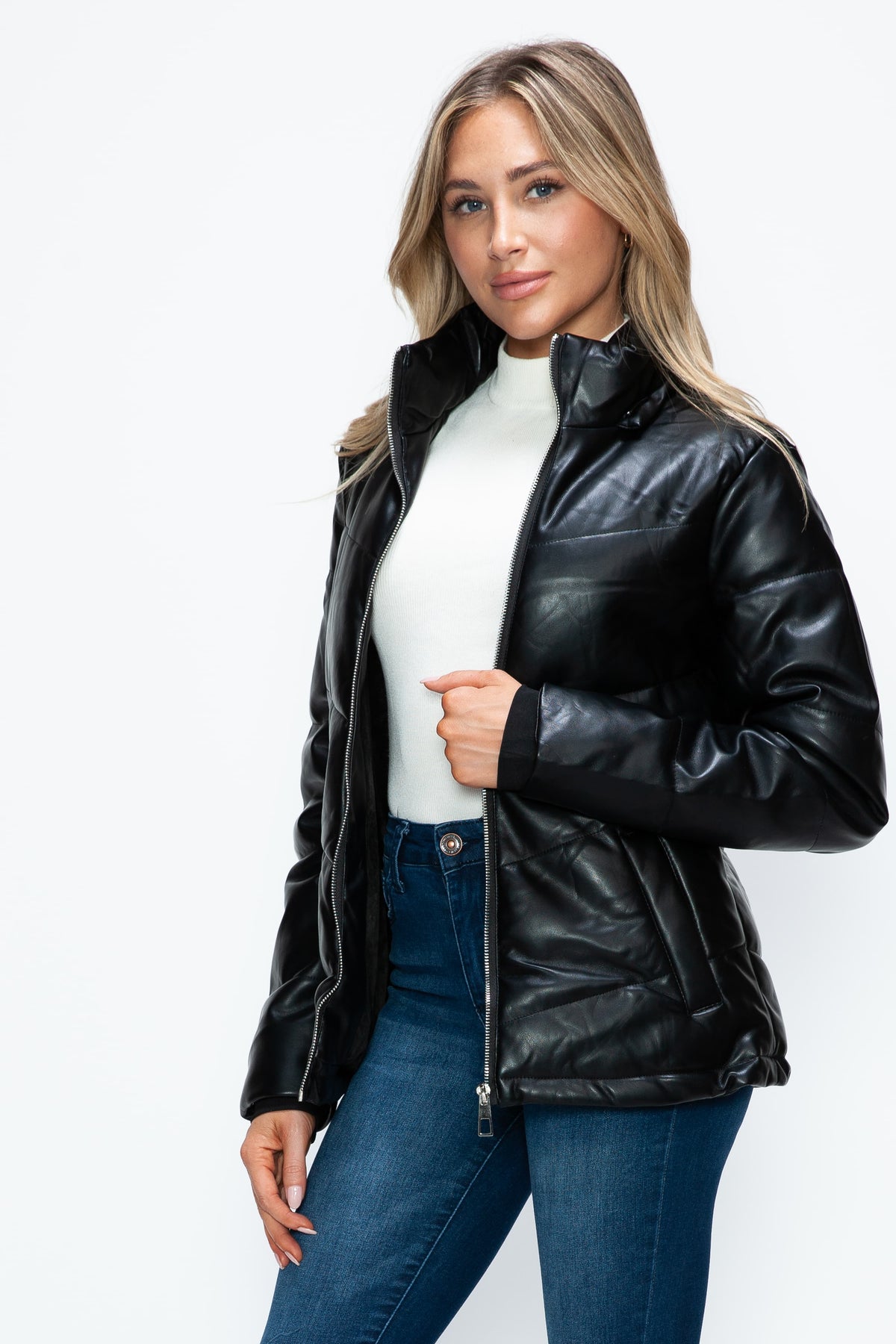 How Dare U Pocketed Zip Up Puffer Jacket with Removable Hood - Teresa's Fashionista LLC