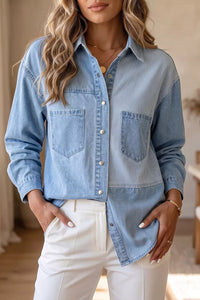 Two-Tone Denim Patchwork Shirt
