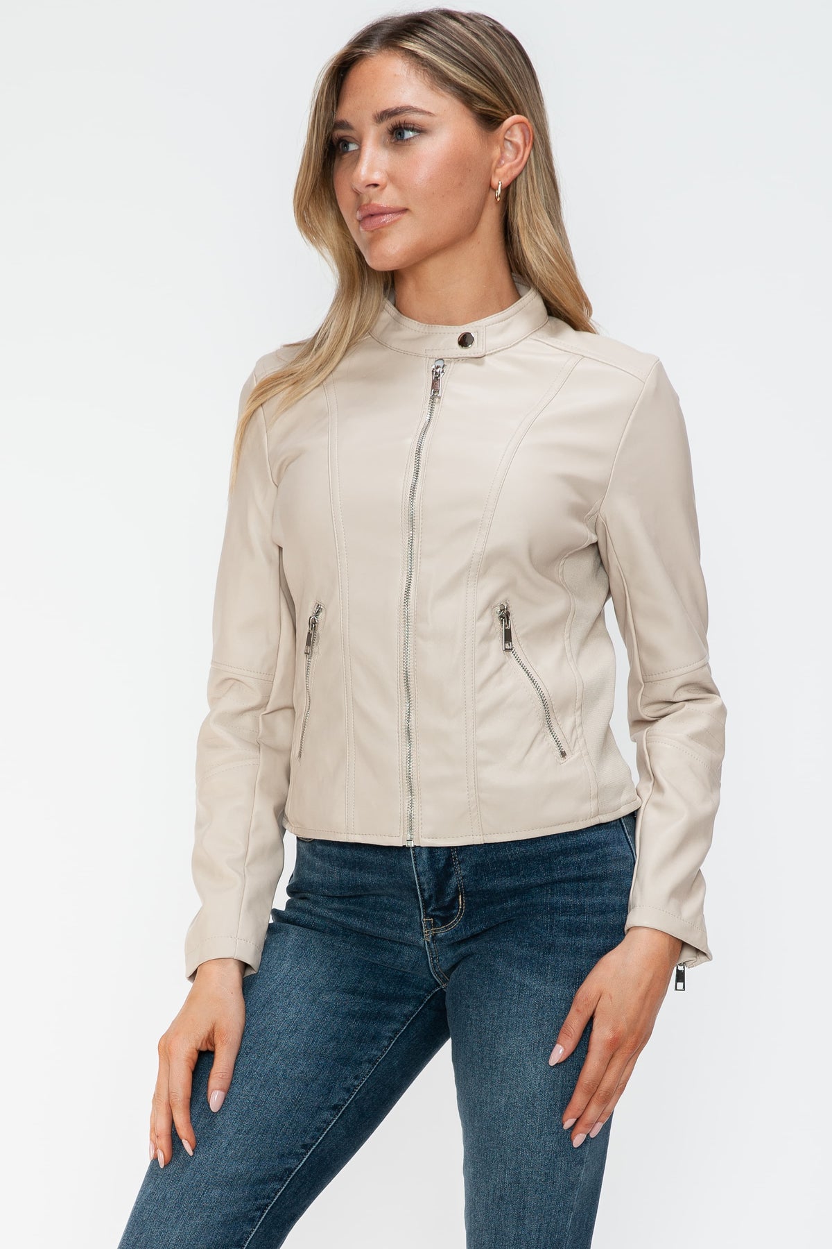 Snobbish PU Leather Zip Up Jacket with Pockets - Teresa's Fashionista LLC