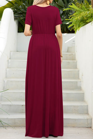 Round Neck Maxi Tee Dress with Pockets-Teresa's Fashionista LLC
