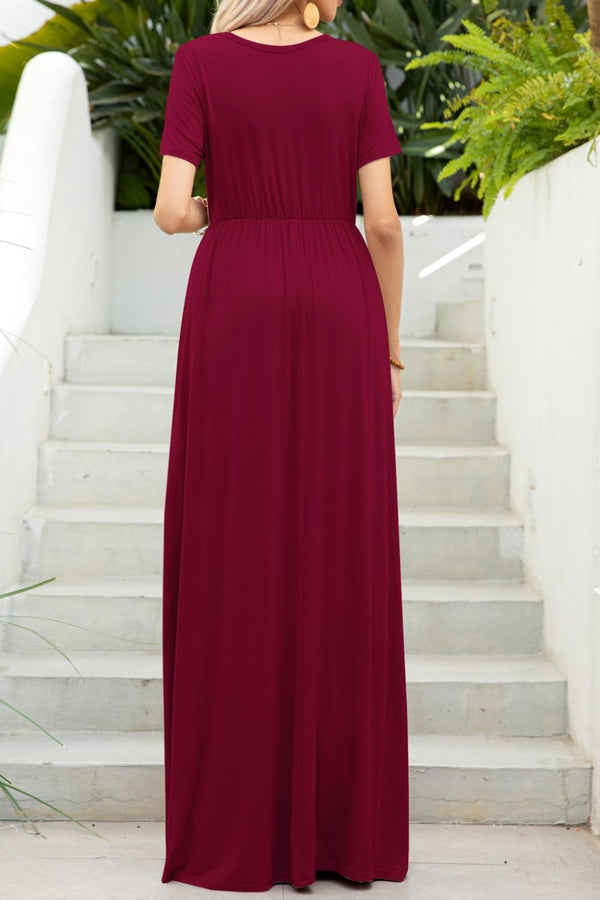 Round Neck Maxi Tee Dress with Pockets-Teresa's Fashionista LLC